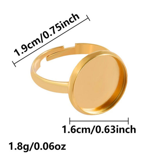 5 個 エコフレンドリー PVD 304ステンレス鋼 オープンタイプ 調整可能 リング 指輪 18Kリアルゴールドメッキ 台座付 ( 14mmに合う) 17mm (日本サイズ約13号)、 の画像