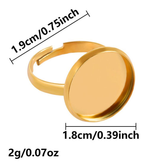 5 個 エコフレンドリー PVD 304ステンレス鋼 オープンタイプ 調整可能 リング 指輪 18Kリアルゴールドメッキ 台座付 ( 16mmに合う) 17mm (日本サイズ約13号)、 の画像