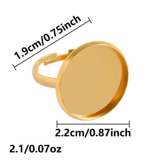 5 個 エコフレンドリー PVD 304ステンレス鋼 オープンタイプ 調整可能 リング 指輪 18Kリアルゴールドメッキ 台座付 ( 22mmに合う) 17mm (日本サイズ約13号)、 の画像