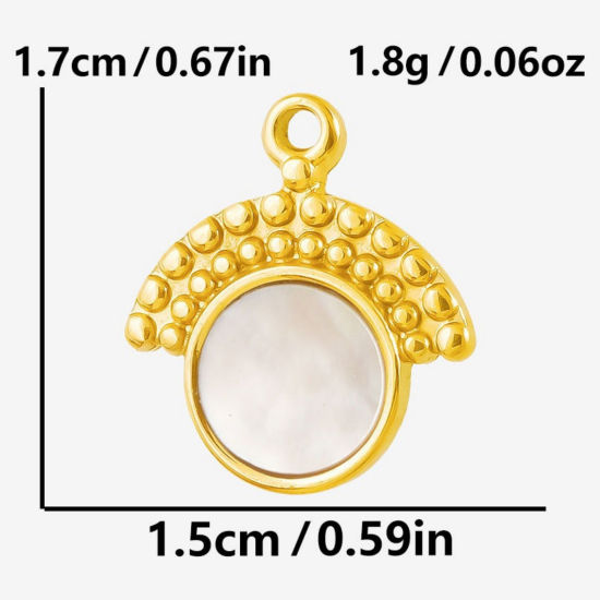 Picture of 2 PCs Eco-friendly PVD Vacuum Plating 304 Stainless Steel & Natural Shell Charms 18K Gold Plated Fan-shaped 17mm x 15mm