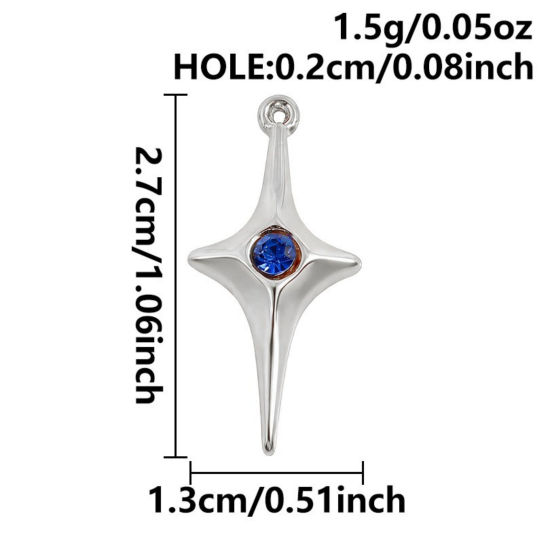 Imagen de 3 Unidades Respetuoso del Medio Ambiente 304 Acero Inoxidable Colgantes Tono de Plata Estrella Azul Rhinestone 27mm x 13mm