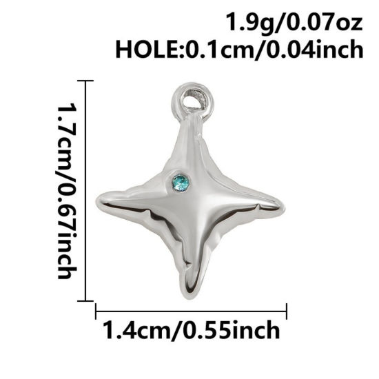 Imagen de 3 Unidades Respetuoso del Medio Ambiente 304 Acero Inoxidable Colgantes Tono de Plata Estrella Azul Rhinestone 17mm x 14mm
