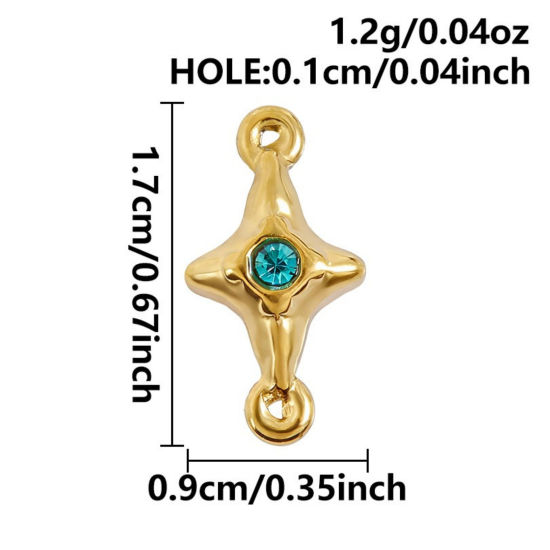 Imagen de 3 Unidades Recubrimiento al Vacío PVD Ecológico 304 Acero Inoxidable Colgantes Chapado en Oro de 18K Estrella Azul Rhinestone 17mm x 9mm