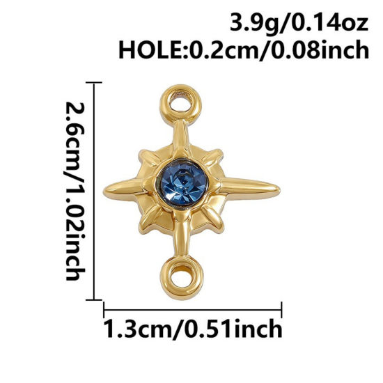 Imagen de 3 Unidades Recubrimiento al Vacío PVD Ecológico 304 Acero Inoxidable Colgantes Chapado en Oro de 18K Estrella Azul Rhinestone 26mm x 13mm