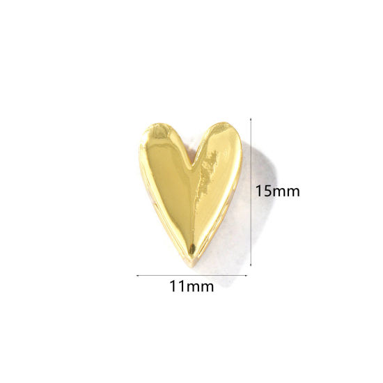 Imagen de 2 Unidades Latón día de San Valentín Cuentas Para Hacer Joyas De Bricolaje Chapado en Oro de 18K Corazón Llana 15mm x 11mm