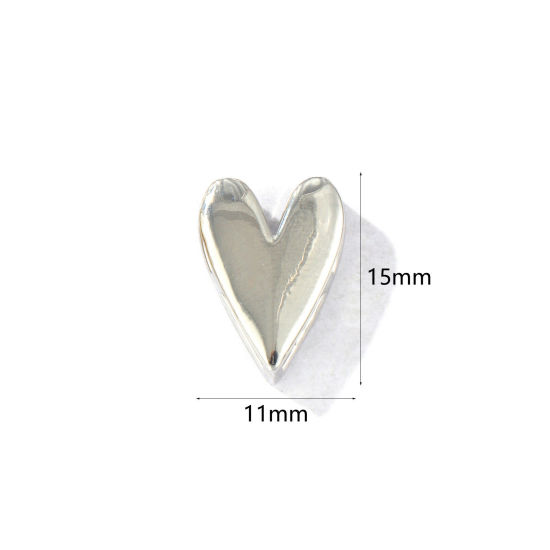 Imagen de 2 Unidades Latón día de San Valentín Cuentas Para Hacer Joyas De Bricolaje Platino Chapado Corazón Llana 15mm x 11mm