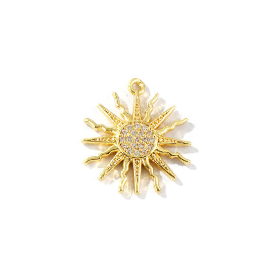 Imagen de 2 Unidades Latón Galaxia Colgantes Chapado en Oro de 18K Sol Claro Circón Artificial 20.5mm x 18mm