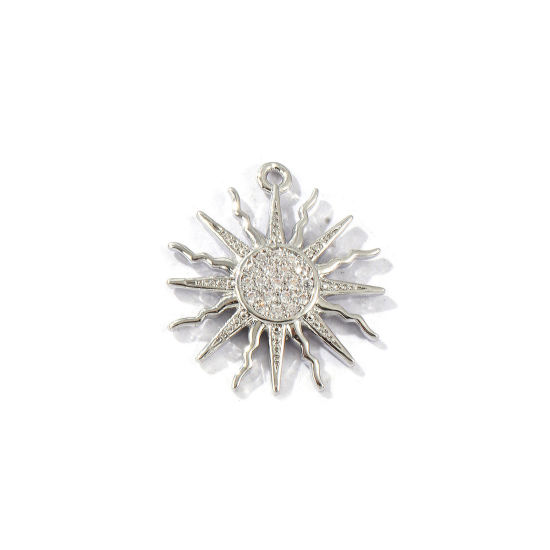 Imagen de 2 Unidades Latón Galaxia Colgantes Platino Chapado Sol Claro Circón Artificial 20.5mm x 18mm
