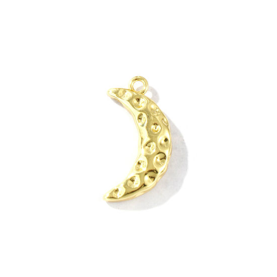 Imagen de 2 Unidades Latón Galaxia Colgantes Chapado en Oro de 18K Luna Media 3D 24mm x 12mm