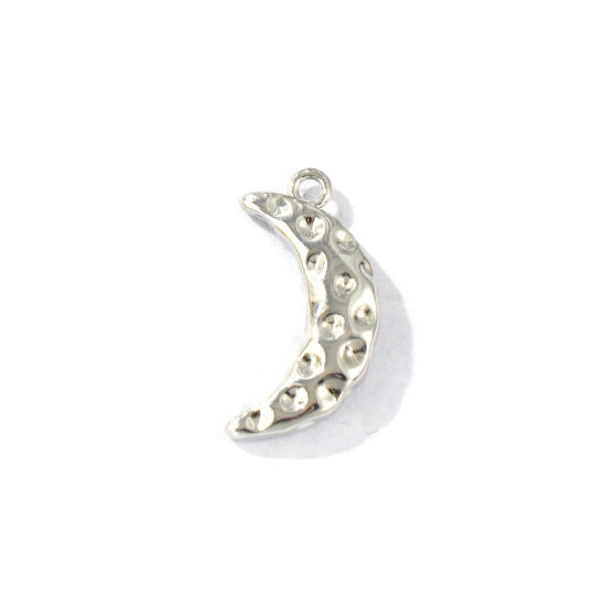 Imagen de 2 Unidades Latón Galaxia Colgantes Platino Chapado Luna Media 3D 24mm x 12mm