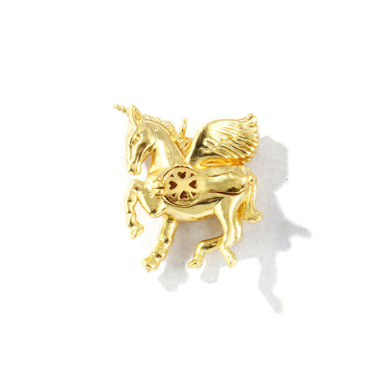 1 個 真鍮 アロマ ディフューザー ペンダント 18Kゴールドメッキ 馬 オープン可能 24mm x 24mm、 の画像