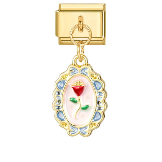 Image de 1 Pièce Maillons de Charme Italiens pour la Fabrication de Bijoux de Montres-Bracelets Modulables à Faire Soi-Même En Gros en 304 Acier Inoxydable Doré Rose Alliage de Zinc Pendentif 10mm x 9mm