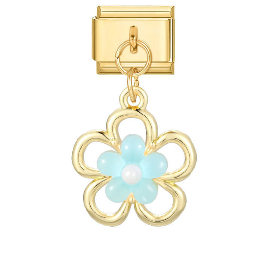 Image de 1 Pièce Maillons de Charme Italiens pour la Fabrication de Bijoux de Montres-Bracelets Modulables à Faire Soi-Même En Gros en 304 Acier Inoxydable Doré Fleur Alliage de Zinc Pendentif 10mm x 9mm