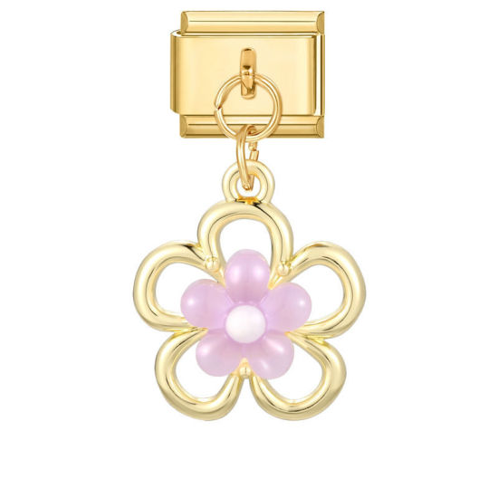 Image de 1 Pièce Maillons de Charme Italiens pour la Fabrication de Bijoux de Montres-Bracelets Modulables à Faire Soi-Même En Gros en 304 Acier Inoxydable Doré Fleur Alliage de Zinc Pendentif 10mm x 9mm