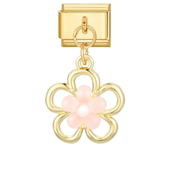 Image de 1 Pièce Maillons de Charme Italiens pour la Fabrication de Bijoux de Montres-Bracelets Modulables à Faire Soi-Même En Gros en 304 Acier Inoxydable Doré Fleur Alliage de Zinc Pendentif 10mm x 9mm