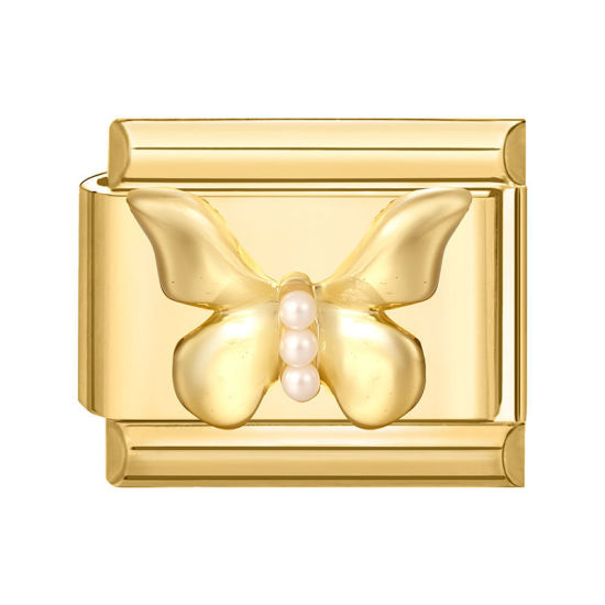 Image de 1 Pièce Maillons de Charme Italiens pour la Fabrication de Bijoux de Montres-Bracelets Modulables à Faire Soi-Même En Gros en 304 Acier Inoxydable Doré Rectangle Papillons 10mm x 9mm