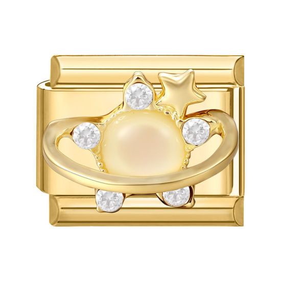 Image de 1 Pièce Maillons de Charme Italiens pour la Fabrication de Bijoux de Montres-Bracelets Modulables à Faire Soi-Même En Gros en 304 Acier Inoxydable Doré Rectangle Univers Planète à Strass Transparent 10mm x 9mm