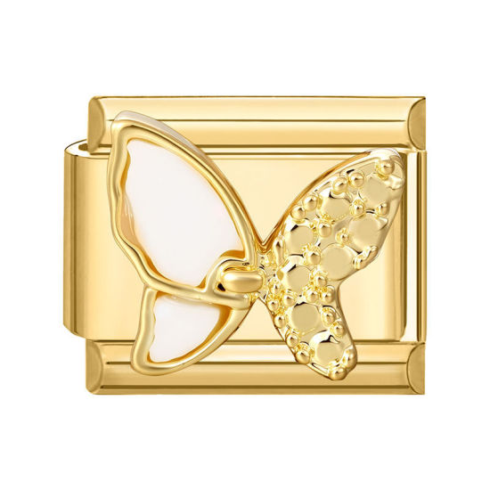 Image de 1 Pièce Maillons de Charme Italiens pour la Fabrication de Bijoux de Montres-Bracelets Modulables à Faire Soi-Même En Gros en 304 Acier Inoxydable Doré Rectangle Papillons 10mm x 9mm