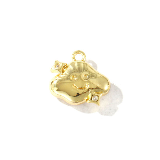 Picture of 2 PCs Brass Weather Collection Charms Wholesale 18K Real Gold Plated Cloud Smile Clear Cubic Zirconia 13mm x 12mm
