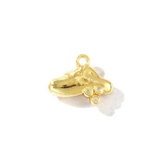 Picture of 2 PCs Brass Weather Collection Charms Wholesale 18K Real Gold Plated Cloud Smile Clear Cubic Zirconia 13mm x 10mm