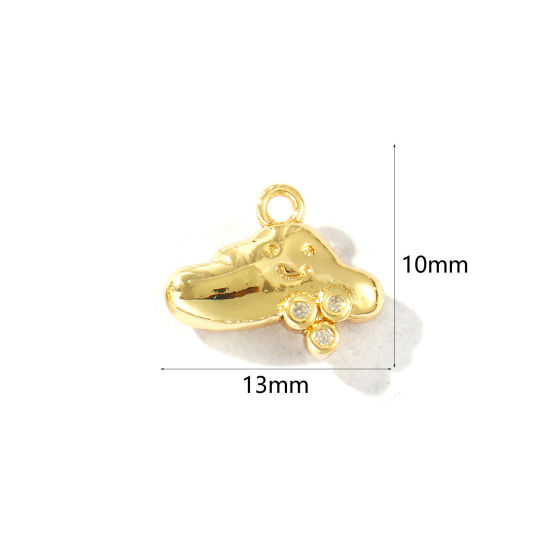 Picture of 2 PCs Brass Weather Collection Charms Wholesale 18K Real Gold Plated Cloud Smile Clear Cubic Zirconia 13mm x 10mm
