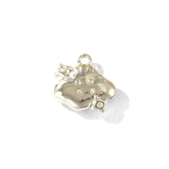 Picture of 2 PCs Brass Weather Collection Charms Wholesale Real Platinum Plated Cloud Smile Clear Cubic Zirconia 13mm x 12mm