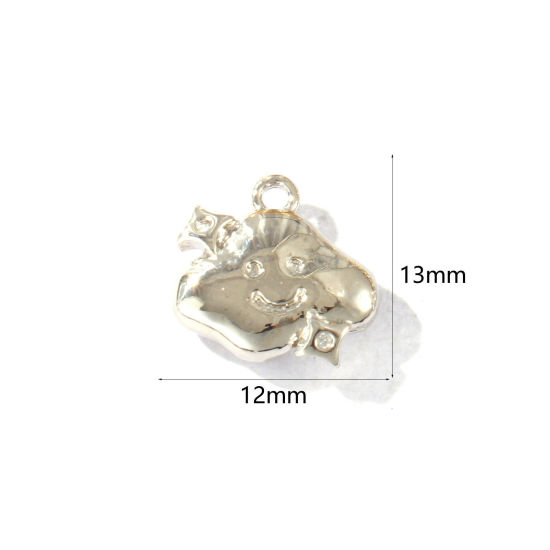 Picture of 2 PCs Brass Weather Collection Charms Wholesale Real Platinum Plated Cloud Smile Clear Cubic Zirconia 13mm x 12mm