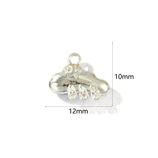 Picture of 2 PCs Brass Weather Collection Charms Wholesale Real Platinum Plated Cloud Smile Clear Cubic Zirconia 12mm x 10mm