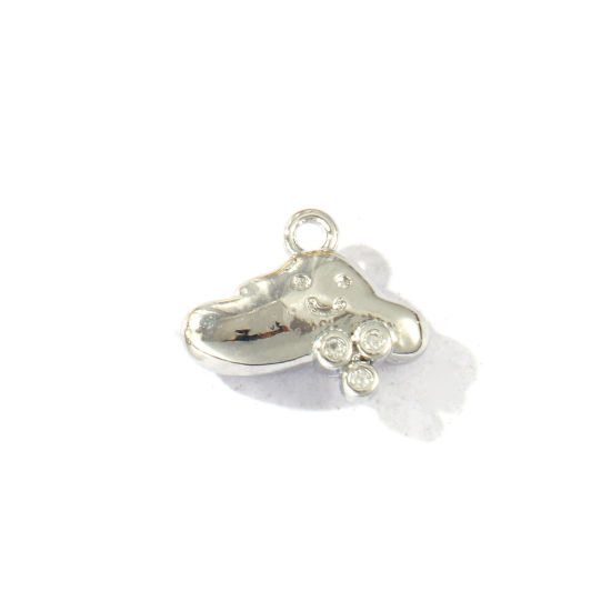 Picture of 2 PCs Brass Weather Collection Charms Wholesale Real Platinum Plated Cloud Smile Clear Cubic Zirconia 13mm x 10mm