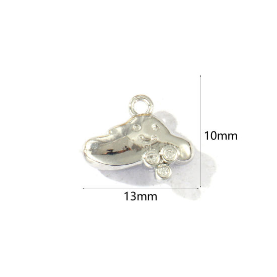 Picture of 2 PCs Brass Weather Collection Charms Wholesale Real Platinum Plated Cloud Smile Clear Cubic Zirconia 13mm x 10mm