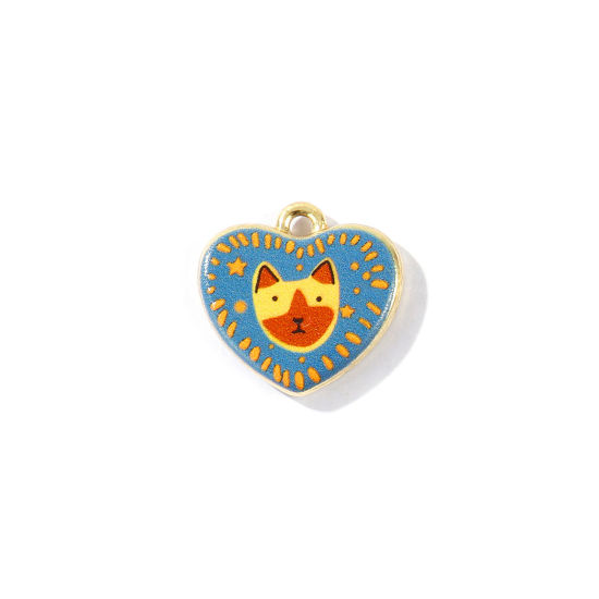Image de 2 Pcs Breloques En Gros en Laiton Plaqué Or 18K Cœur Chien Imprimé 18mm x 17mm