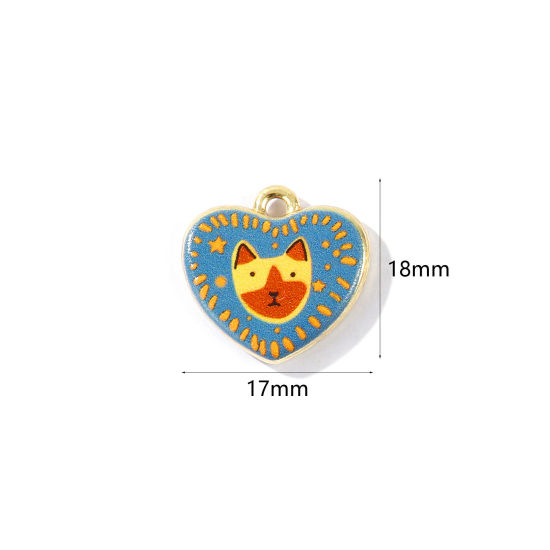 Image de 2 Pcs Breloques En Gros en Laiton Plaqué Or 18K Cœur Chien Imprimé 18mm x 17mm