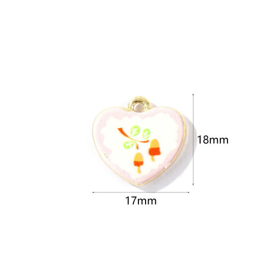 Image de 2 Pcs Breloques En Gros en Laiton Plaqué Or 18K Cœur Champignon Imprimé 18mm x 17mm
