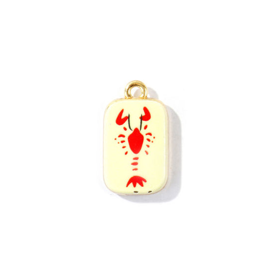 Image de 2 Pcs Breloques En Gros en Laiton Plaqué Or 18K Rectangle Homard Imprimé 21.5mm x 12mm