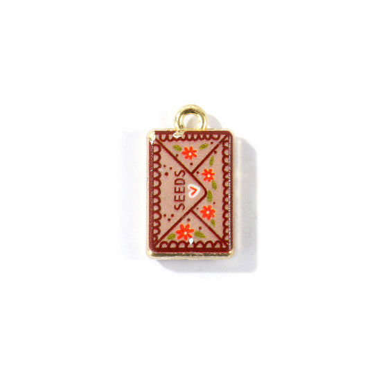 Image de 2 Pcs Breloques En Gros en Laiton Plaqué Or 18K Rectangle Enveloppe Imprimé 20mm x 11.5mm