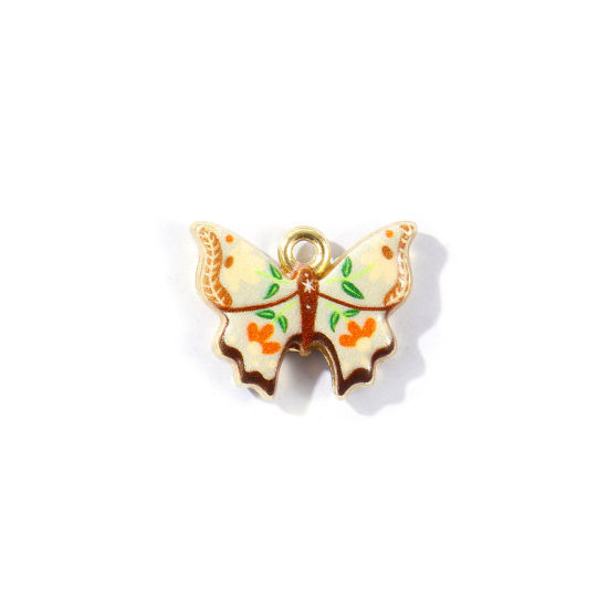 Image de 2 Pcs Breloques En Gros en Laiton Plaqué Or 18K Papillon Imprimé 19mm x 15mm