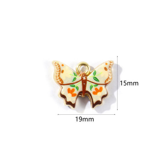 Image de 2 Pcs Breloques En Gros en Laiton Plaqué Or 18K Papillon Imprimé 19mm x 15mm