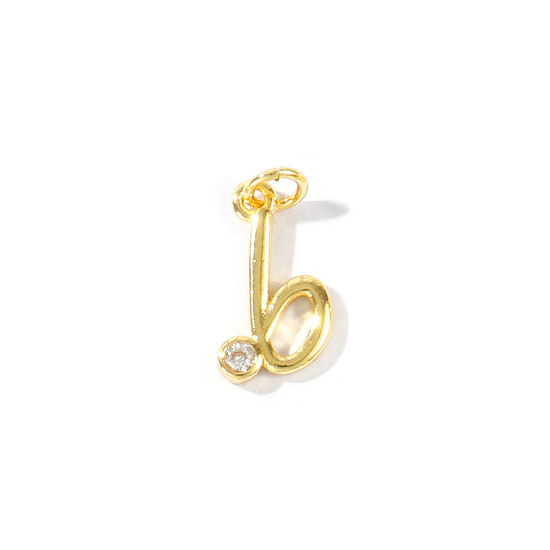 Image de 5 Pcs Breloques En Gros Respectueux de la Nature en Laiton Plaqué Or Véritable 18K Lettre Minuscule Message " b " à Zircone Cubique Clair 15mm x 7mm