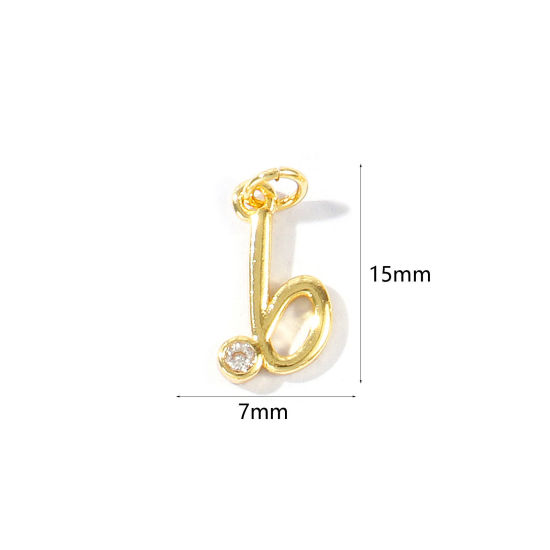Image de 5 Pcs Breloques En Gros Respectueux de la Nature en Laiton Plaqué Or Véritable 18K Lettre Minuscule Message " b " à Zircone Cubique Clair 15mm x 7mm