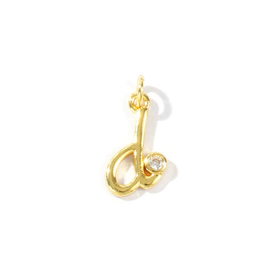 Image de 5 Pcs Breloques En Gros Respectueux de la Nature en Laiton Plaqué Or Véritable 18K Lettre Minuscule Message " d " à Zircone Cubique Clair 16mm x 7mm