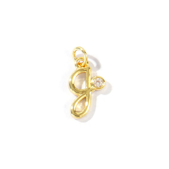 Image de 5 Pcs Breloques En Gros Respectueux de la Nature en Laiton Plaqué Or Véritable 18K Lettre Minuscule Message " g " à Zircone Cubique Clair 15mm x 7mm