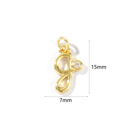 Image de 5 Pcs Breloques En Gros Respectueux de la Nature en Laiton Plaqué Or Véritable 18K Lettre Minuscule Message " g " à Zircone Cubique Clair 15mm x 7mm