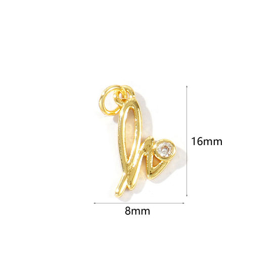 Image de 5 Pcs Breloques En Gros Respectueux de la Nature en Laiton Plaqué Or Véritable 18K Lettre Minuscule Message " h " à Zircone Cubique Clair 16mm x 8mm