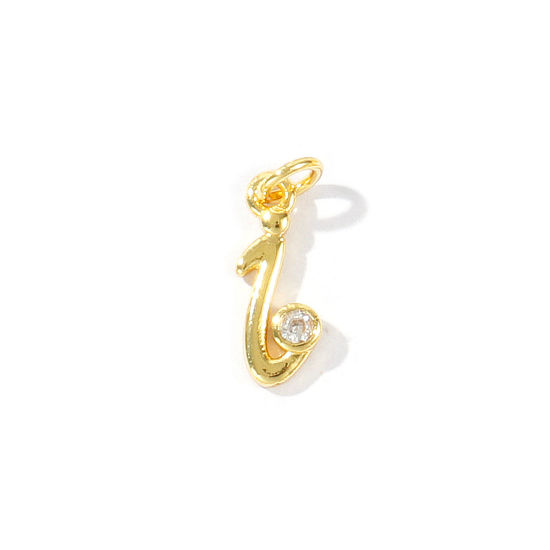 Image de 5 Pcs Breloques En Gros Respectueux de la Nature en Laiton Plaqué Or Véritable 18K Lettre Minuscule Message " i " à Zircone Cubique Clair 15mm x 4mm