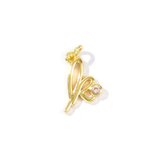 Image de 5 Pcs Breloques En Gros Respectueux de la Nature en Laiton Plaqué Or Véritable 18K Lettre Minuscule Message " k " à Zircone Cubique Clair 16mm x 8mm