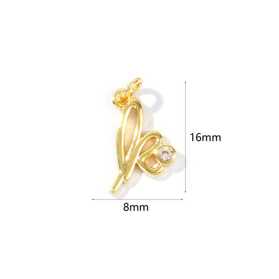 Image de 5 Pcs Breloques En Gros Respectueux de la Nature en Laiton Plaqué Or Véritable 18K Lettre Minuscule Message " k " à Zircone Cubique Clair 16mm x 8mm