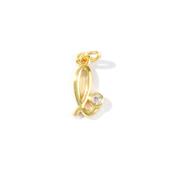 Image de 5 Pcs Breloques En Gros Respectueux de la Nature en Laiton Plaqué Or Véritable 18K Lettre Minuscule Message " l " à Zircone Cubique Clair 14mm x 6mm