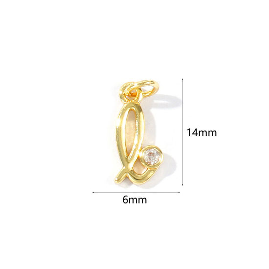 Image de 5 Pcs Breloques En Gros Respectueux de la Nature en Laiton Plaqué Or Véritable 18K Lettre Minuscule Message " l " à Zircone Cubique Clair 14mm x 6mm