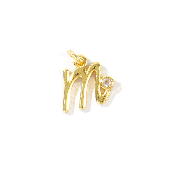 Image de 5 Pcs Breloques En Gros Respectueux de la Nature en Laiton Plaqué Or Véritable 18K Lettre Minuscule Message " m " à Zircone Cubique Clair 14mm x 10mm
