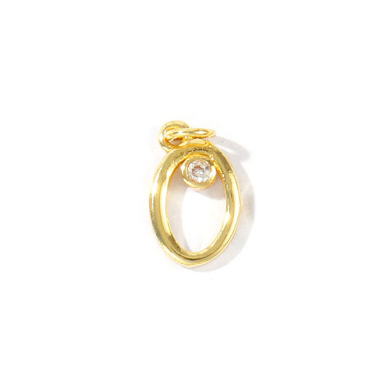 Image de 5 Pcs Breloques En Gros Respectueux de la Nature en Laiton Plaqué Or Véritable 18K Lettre Minuscule Message " o " à Zircone Cubique Clair 15mm x 7mm